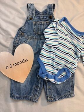 Place 1989 - 0-3M - Denim Overalls and short sleeve onesie set